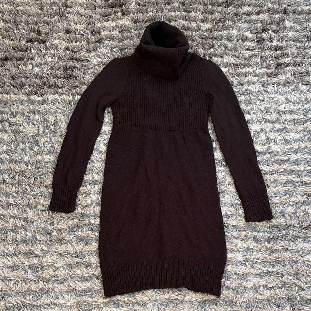 Elegant Brown Turtleneck Sweater Dress, Size XS